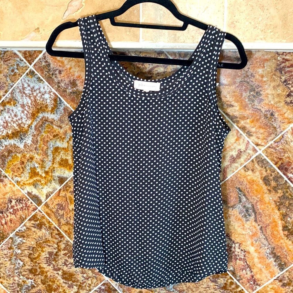 Philosophy Black and White Polka Dot Sleeveless Tank Top Semi Sheer Size S